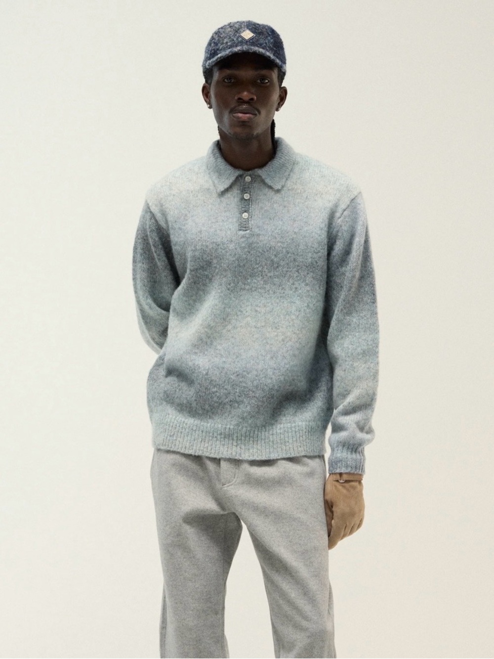 KITH Gradient Harmon Rugby Pullover Sweater Size M in Color Atlas Grey